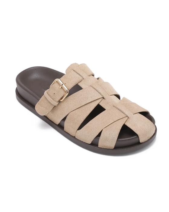 Fisherman Faux Suede Mules in Natural