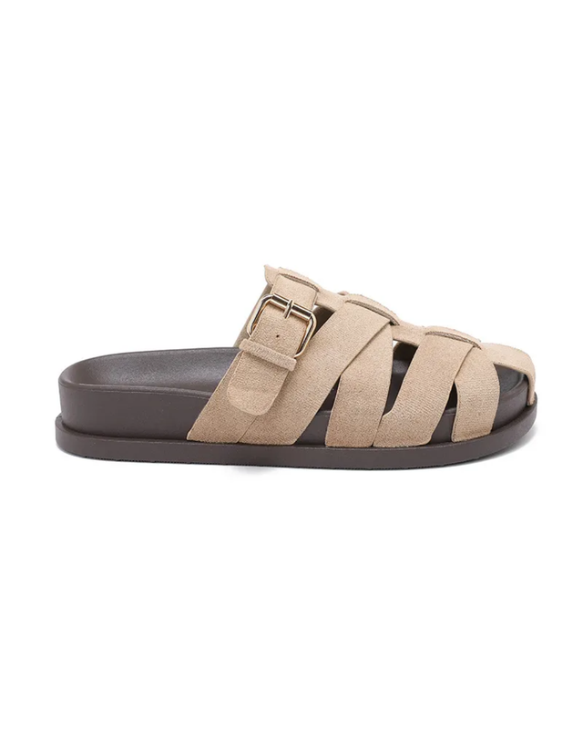 Fisherman Faux Suede Mules in Natural