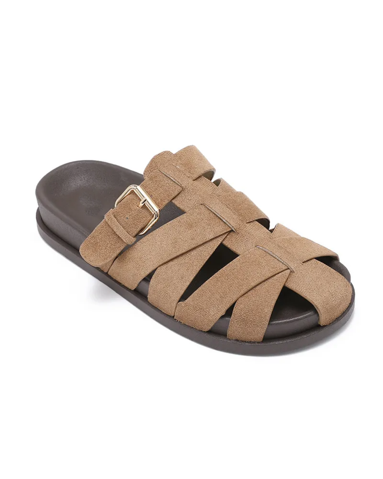 Fisherman Faux Suede Mules in Hazel Brown