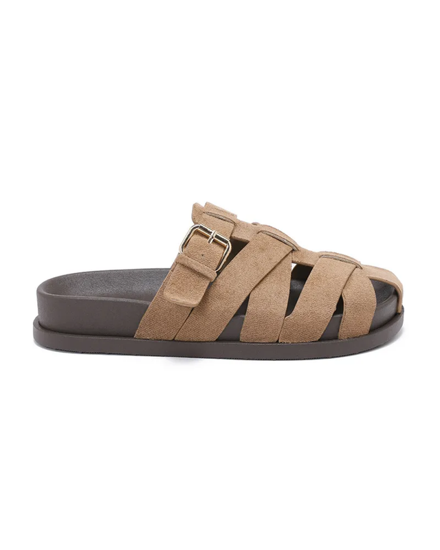 Fisherman Faux Suede Mules in Hazel Brown