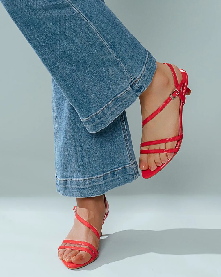 Thin Strap Kitten Heels in Red