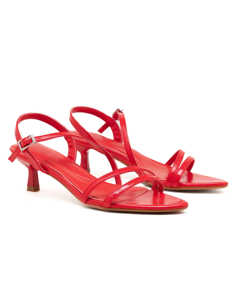 Thin Strap Kitten Heels in Red