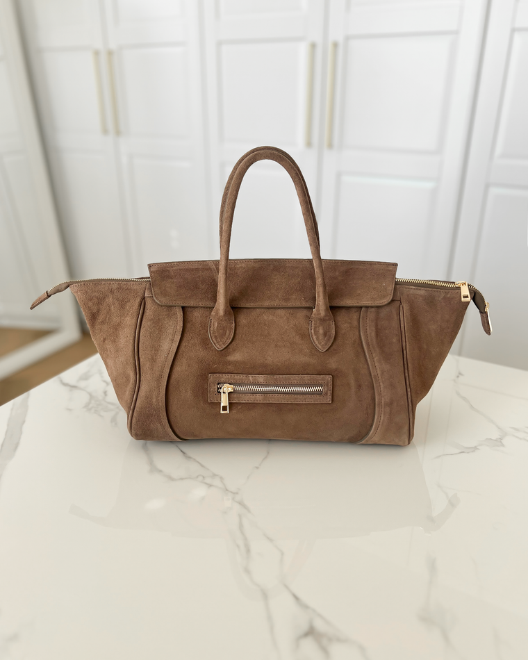 CELINE - Suede Leather Tote Bag in Brown