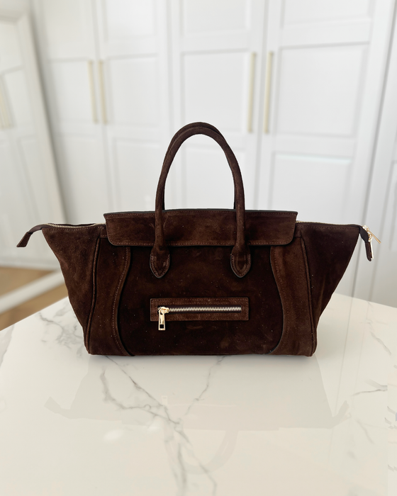CELINE - Suede Leather Tote Bag in Dark Brown