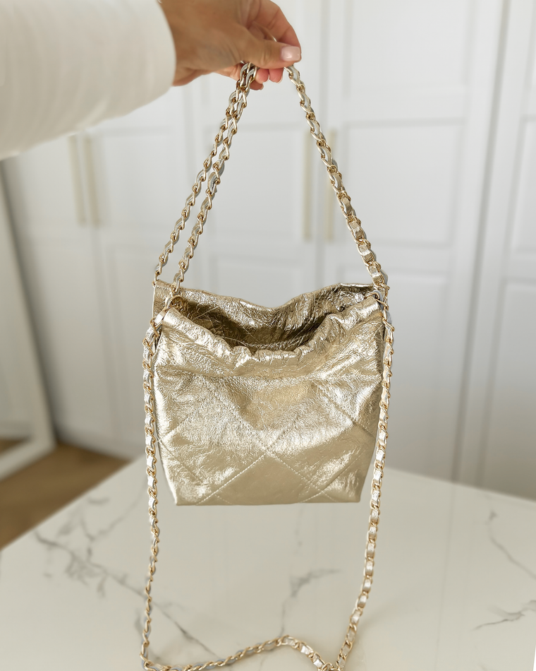 COCO - Mini Hobo Leather Bag in Light Gold