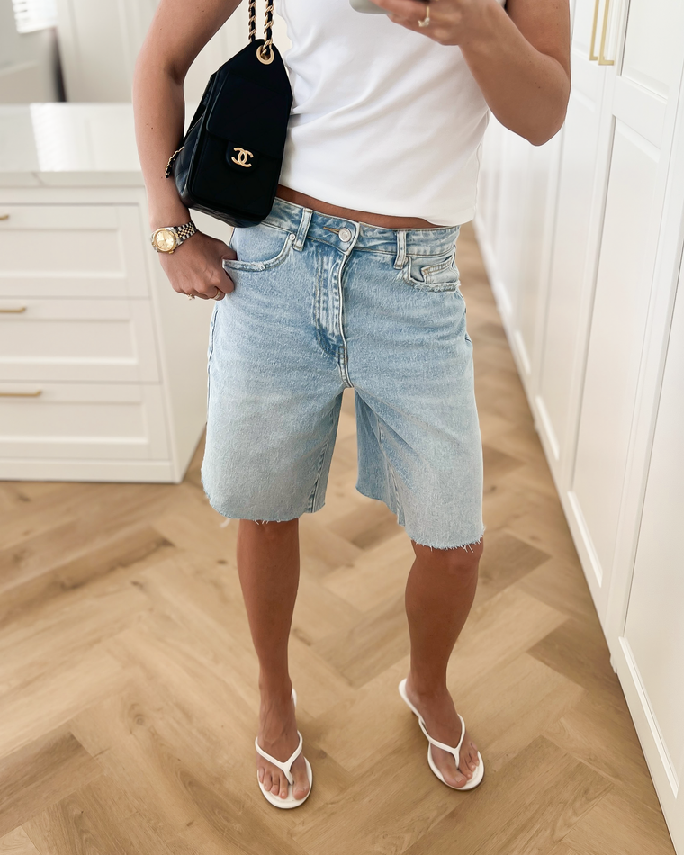ABIGAIL - Ripped Denim Shorts in Washed Blue