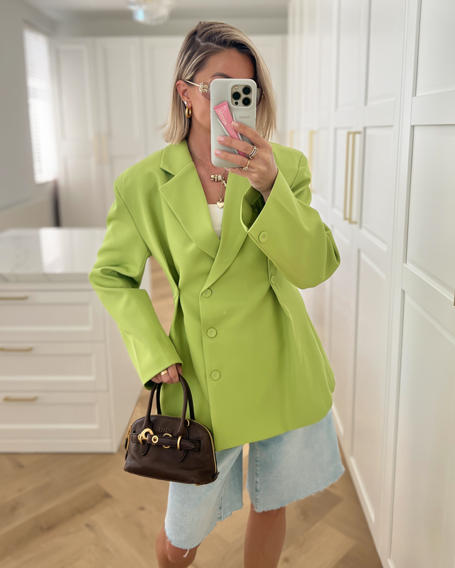 SALE - QUINN Cinched Blazer in Kiwi Green
