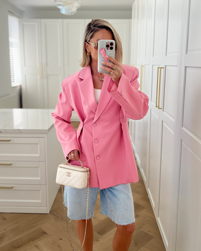 SALE - QUINN Cinched Blazer in Peonie Pink