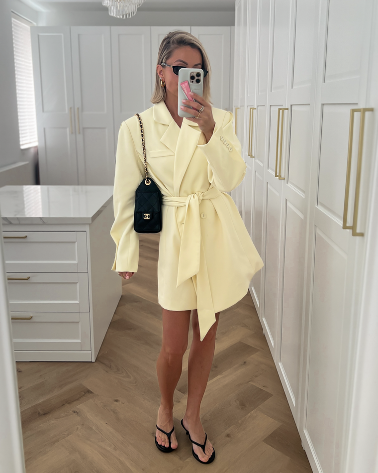 BELLA - Tie Blazer Dress in Butter Yellow