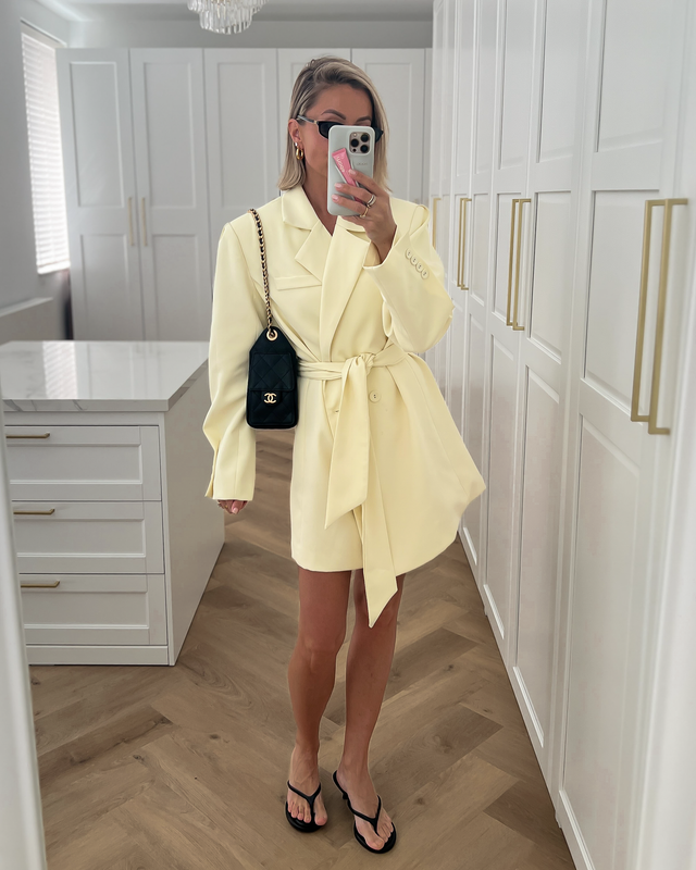 BELLA - Tie Blazer Dress in Butter Yellow