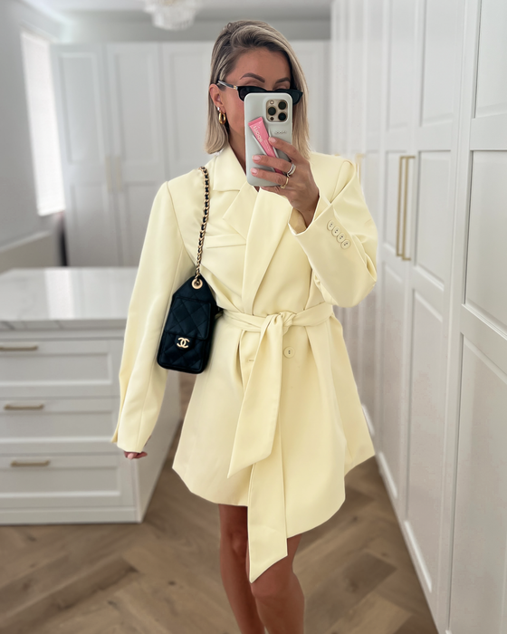 BELLA - Tie Blazer Dress in Butter Yellow