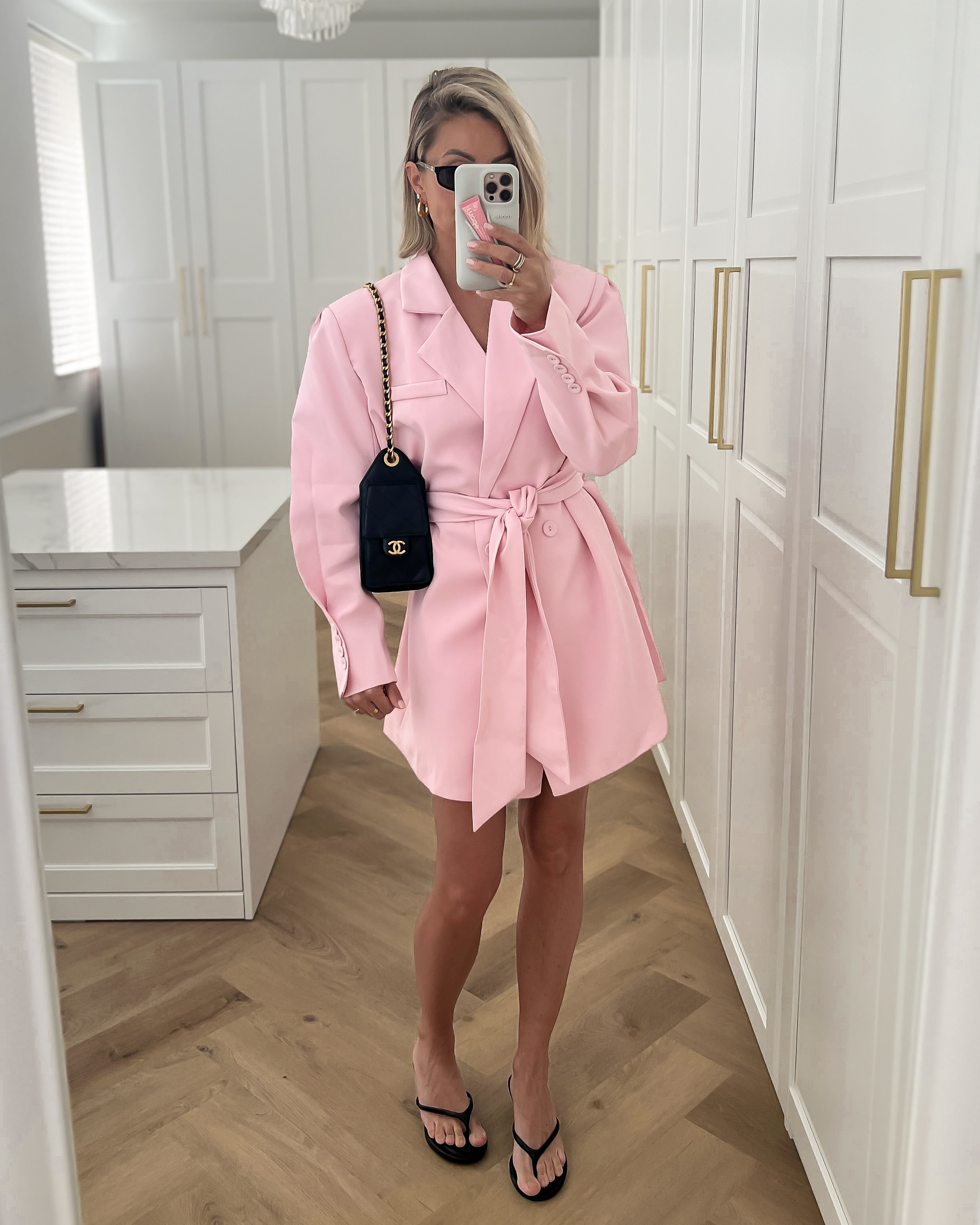 BELLA - Tie Blazer Dress in Light Pink