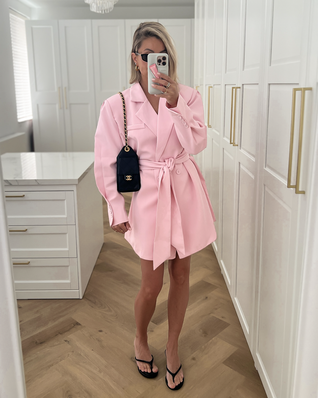 BELLA - Tie Blazer Dress in Light Pink