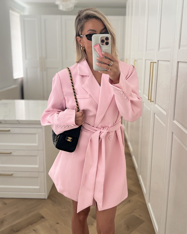 BELLA - Tie Blazer Dress in Light Pink