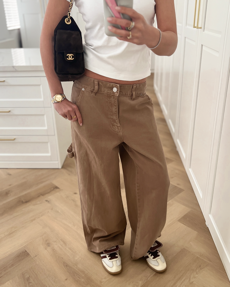 BRENT - Loose Fit Wide Leg Jeans in Taupe