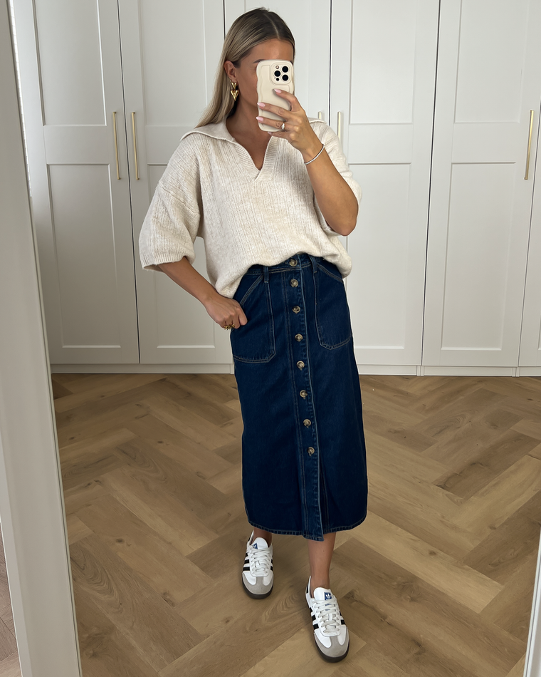 SALE - KIM Denim Midi Skirt in Dark Blue