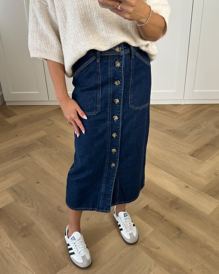 SALE - KIM Denim Midi Skirt in Dark Blue