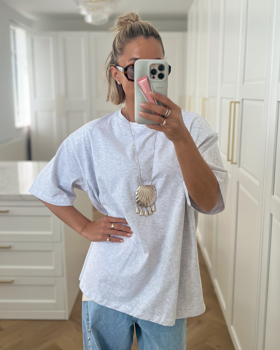 FOX - Oversized Shoulder Pad Tee in Heather Grey