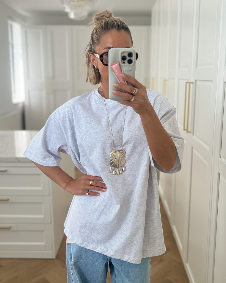 FOX - Oversized Shoulder Pad Tee in Heather Grey