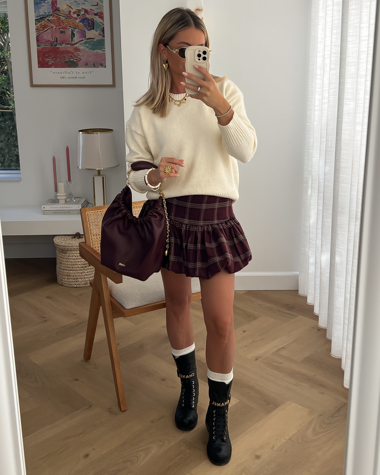 SALE - BLAIR Balloon Mini Skirt in Bordeaux Red