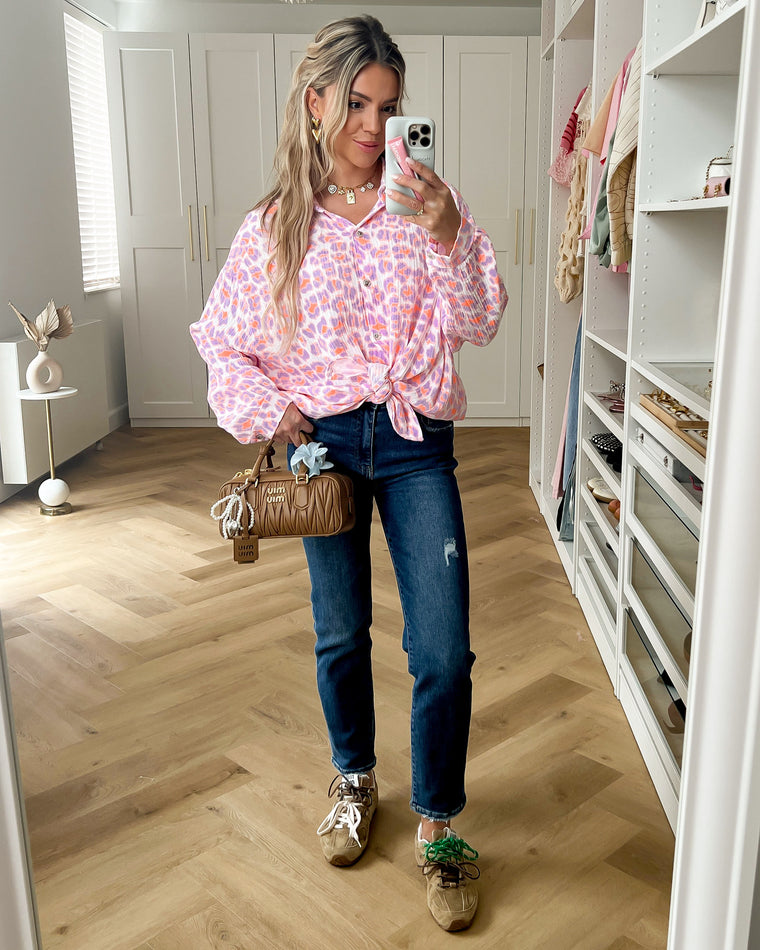 SALE - SABINE Leopard Mousseline Top in Pink & Lilac