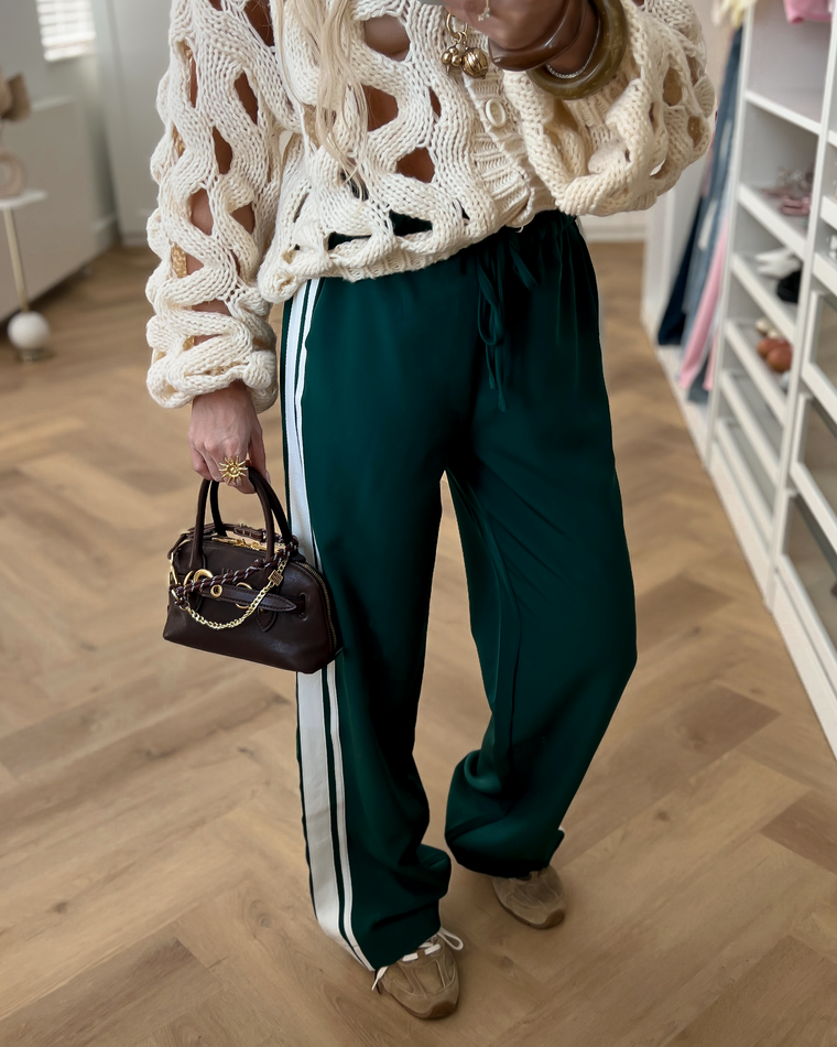 MONICA - Side Stripe Track Pants in Dark Green