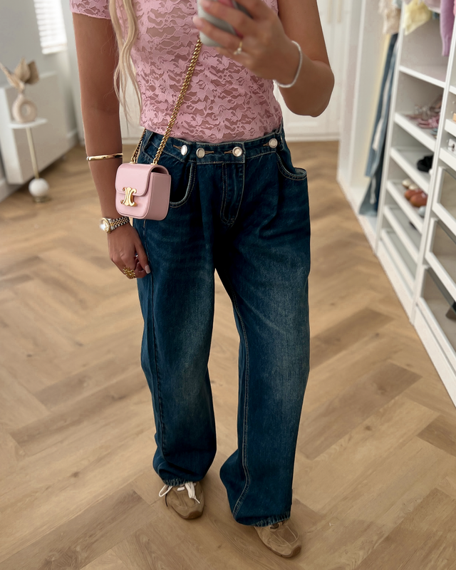 SALE - FRANKA Oversized Button Jeans in Dark Blue