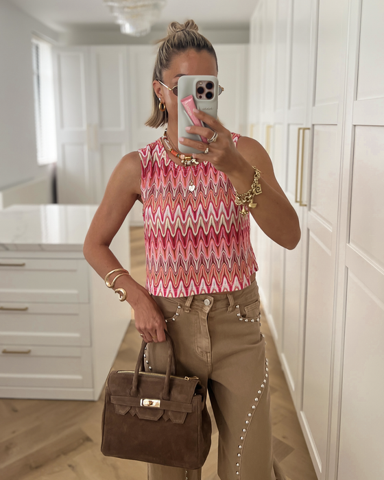 CANDACE - Woven Top in Pink & Red