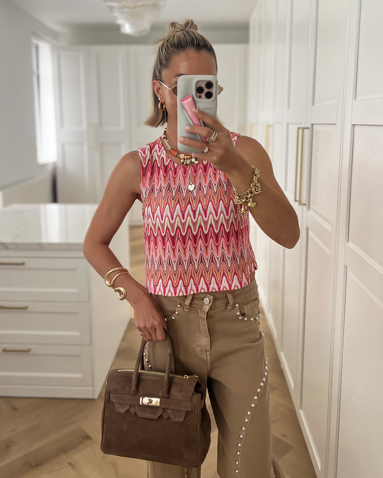 CANDACE - Woven Top in Pink & Red