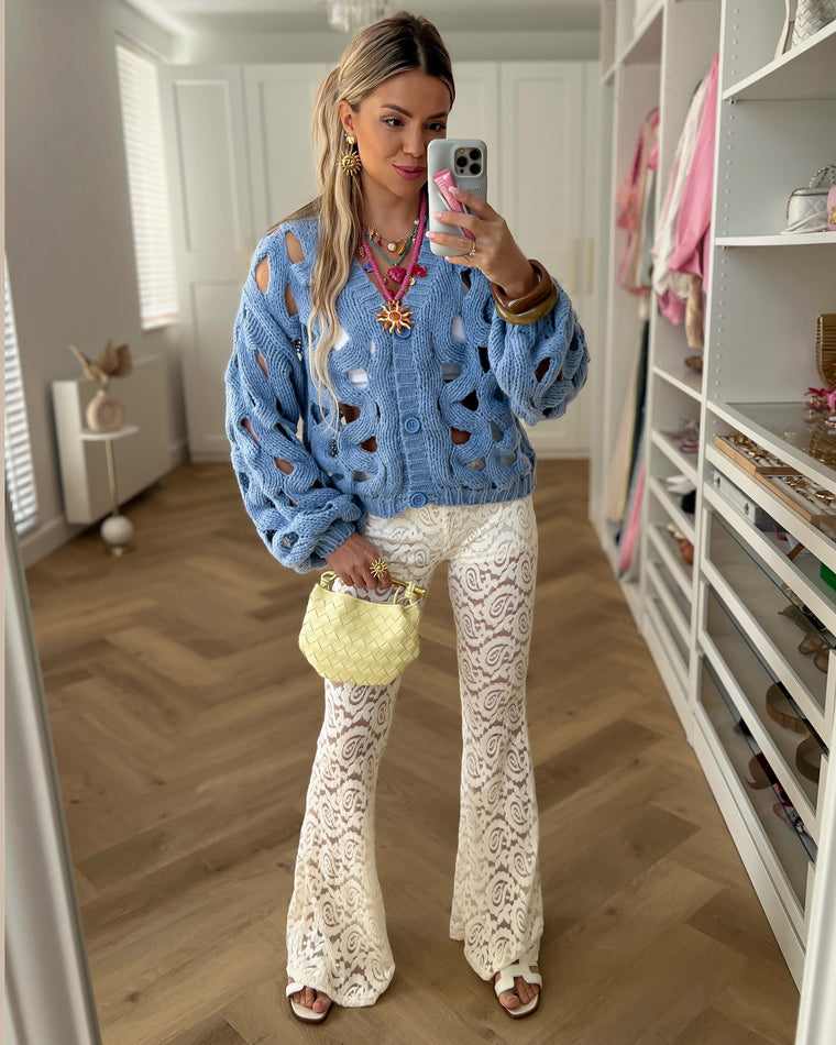 ELLEN - Crochet Cardigan in Sky Blue
