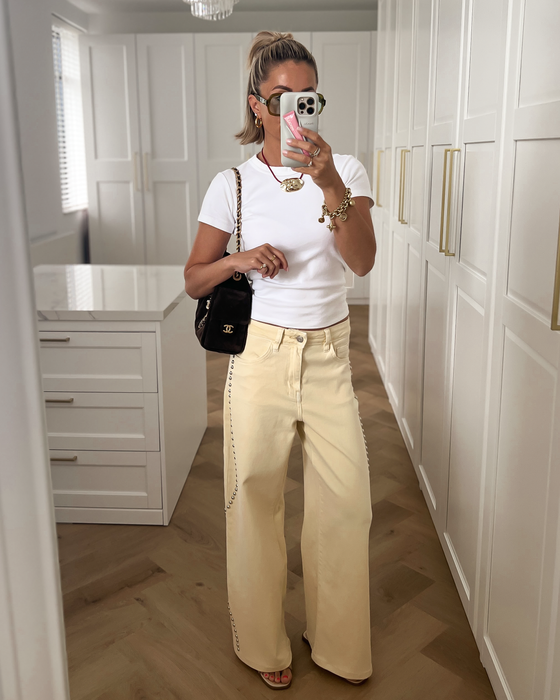 SALE - DANI Studded Wide Leg Jeans in Butter Yellow