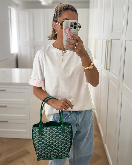SALE - RIGBY Pink Stripe Sleeve Tee in White