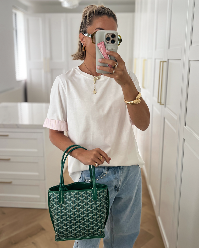 SALE - RIGBY Pink Stripe Sleeve Tee in White