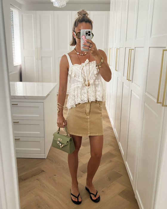 SOPHIA - Denim Skort in Camel