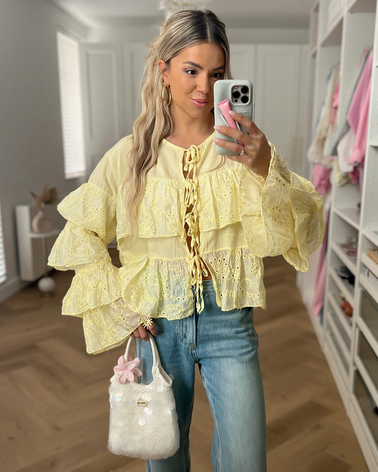MADELYN - Volant Blouse Top in Light Yellow