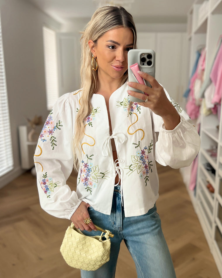LINNY - Embroidery Blouse Top in Off White