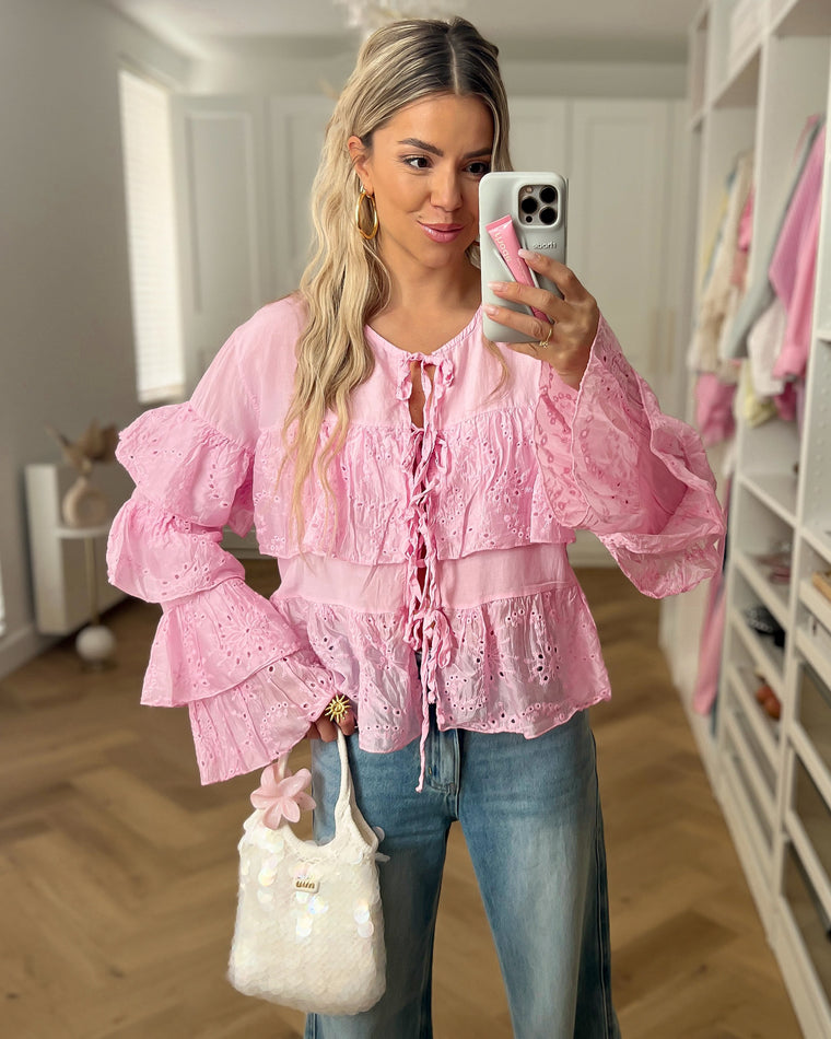 MADELYN - Volant Blouse Top in Light Pink