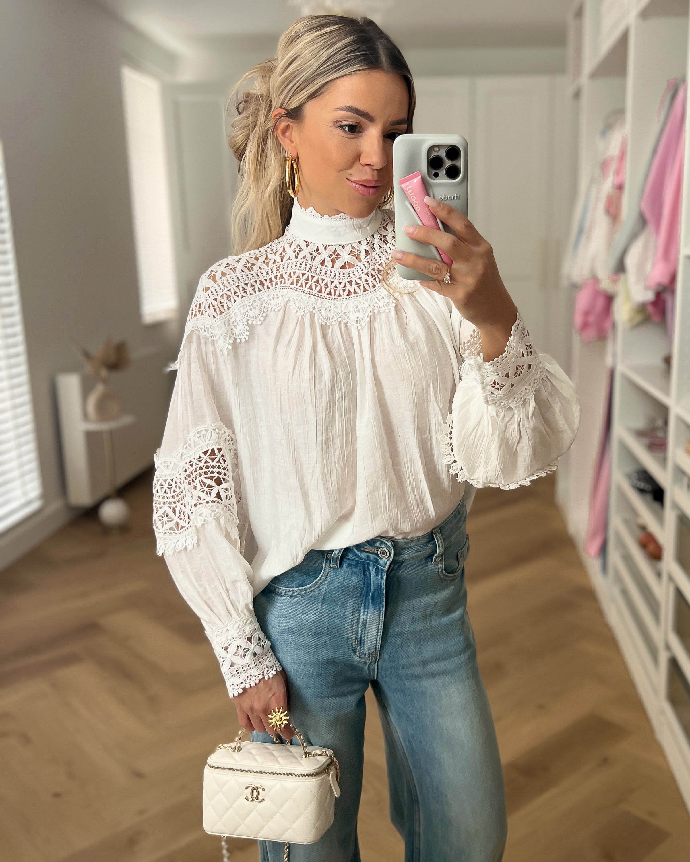 OLIVIA - Embroidery Blouse Top in Off White