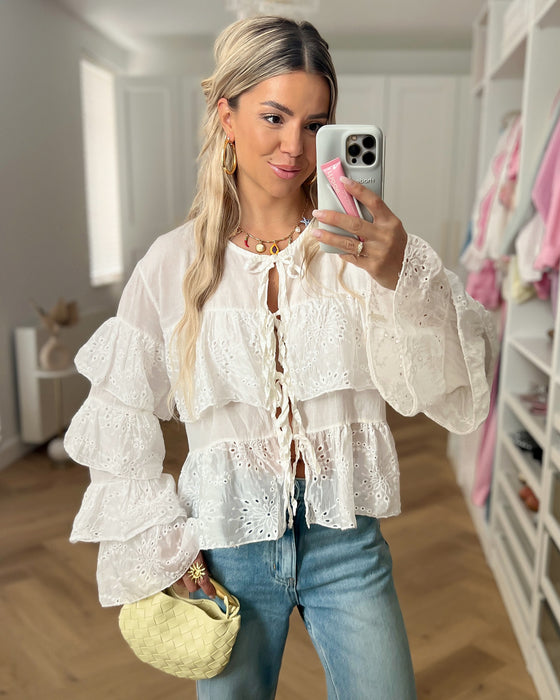 MADELYN - Volant Blouse Top in Off White