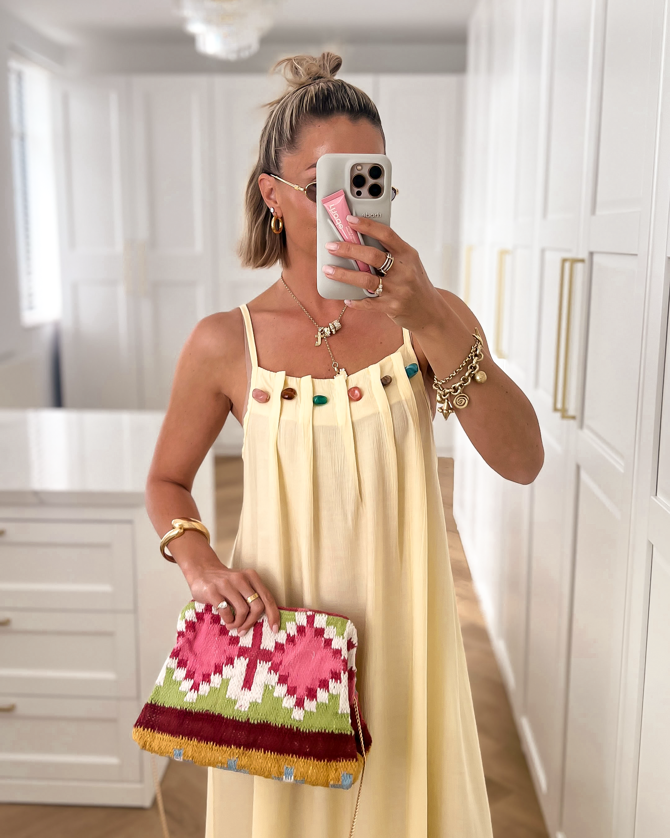 CAMILLE - Beaded Neck Dress in Butter Yellow