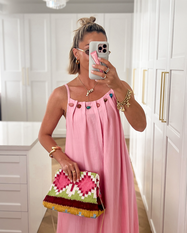 CAMILLE - Beaded Neck Dress in Light Pink