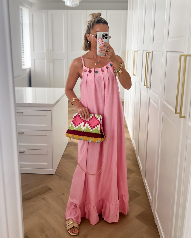 CAMILLE - Beaded Neck Dress in Light Pink