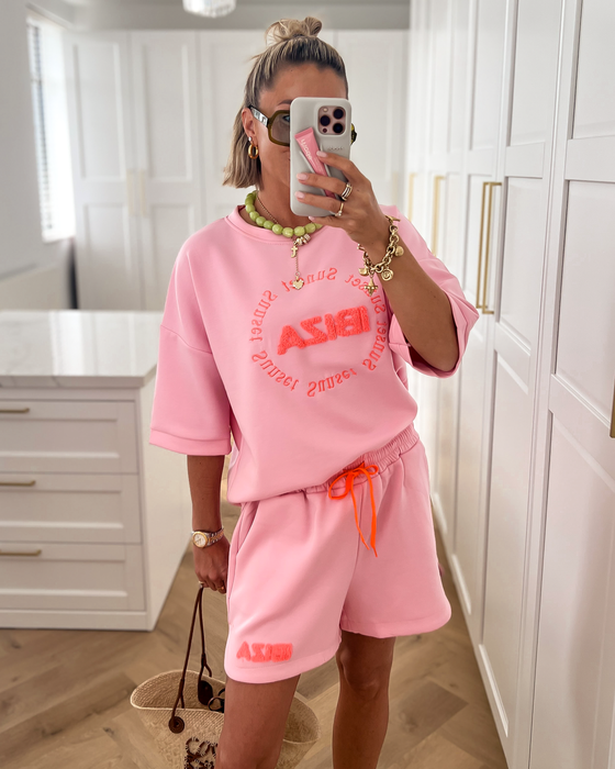 IBIZA - Top and Shorts Sweat Set in Pink