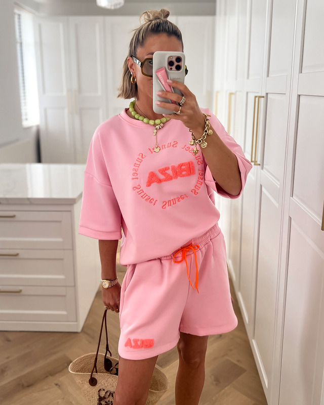 IBIZA - Top and Shorts Sweat Set in Pink
