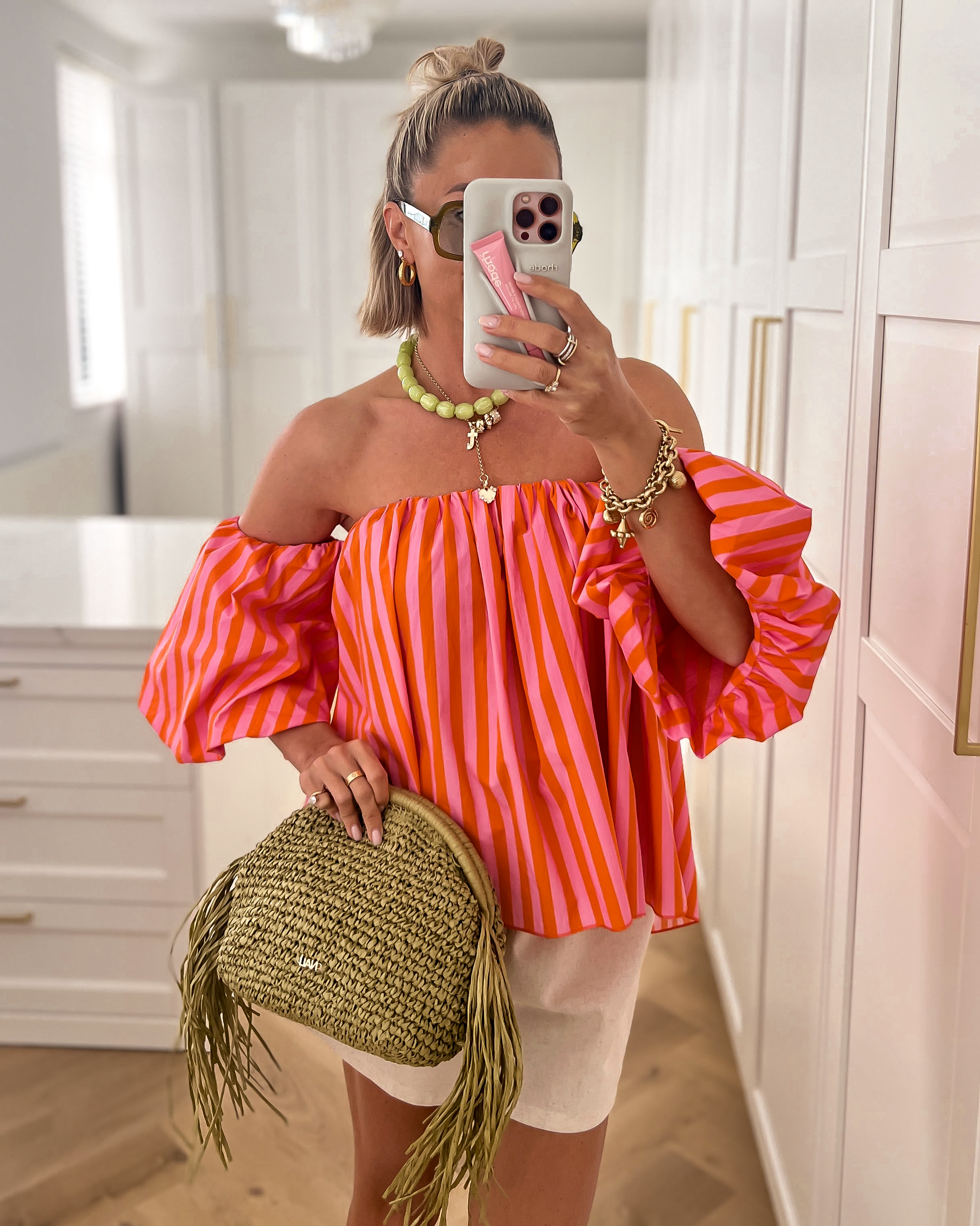 PIPPA - Off Shoulder Stripe Top in Pink & Orange
