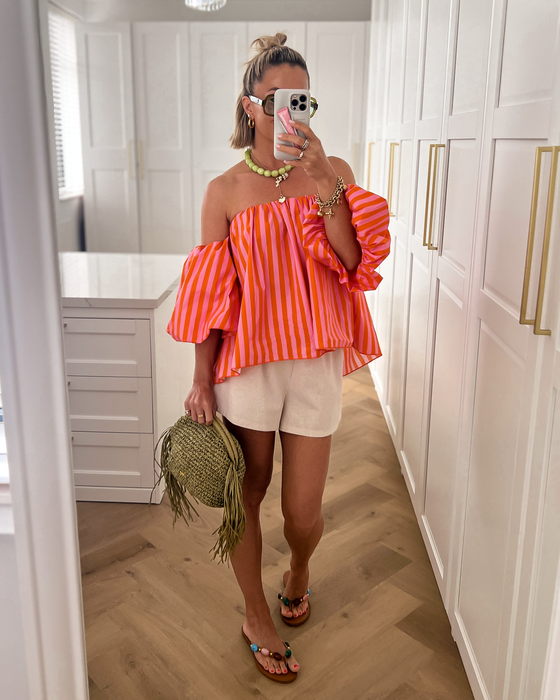 PIPPA - Off Shoulder Stripe Top in Pink & Orange