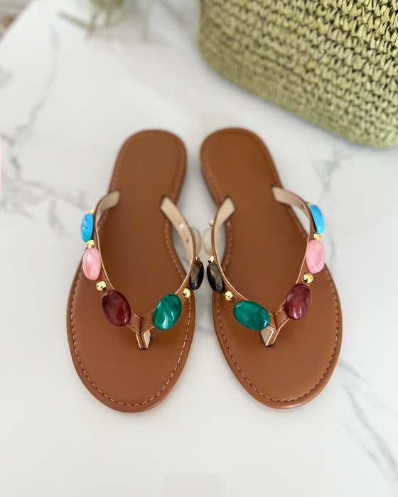 Sandals with Beads in Camel