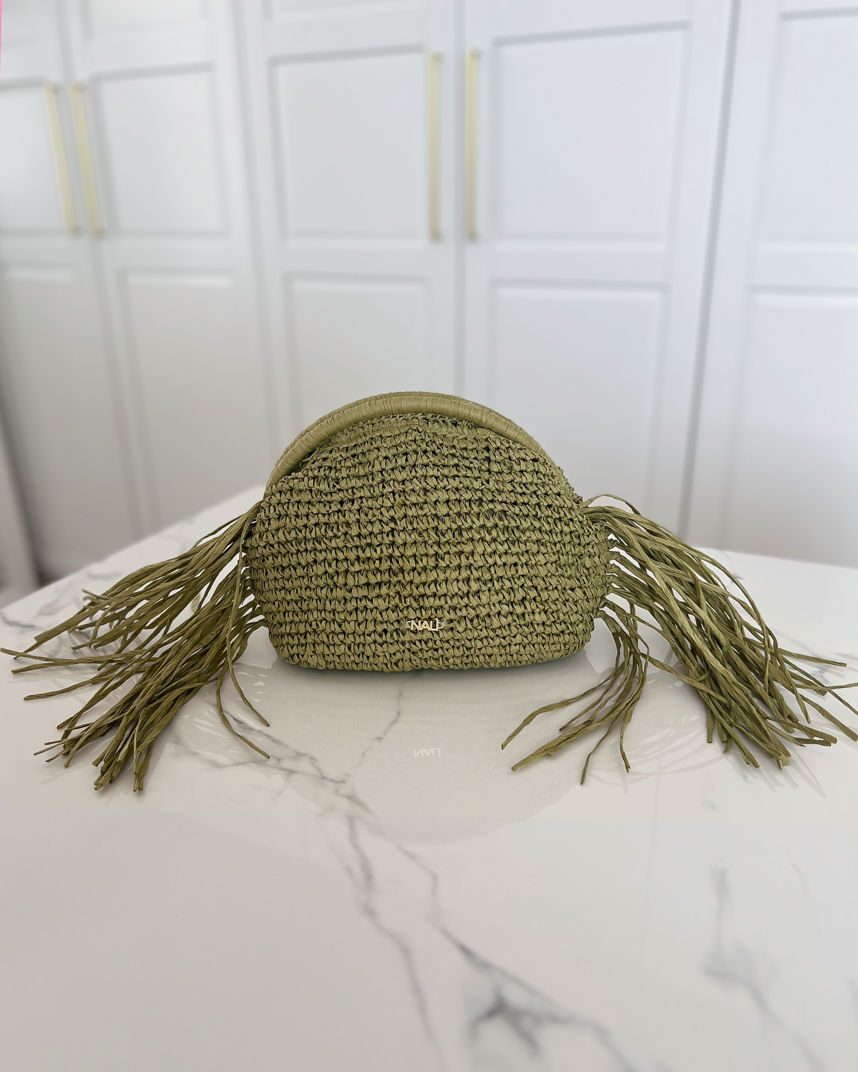 CORFU - Raffia Clutch Bag in Avocado Green