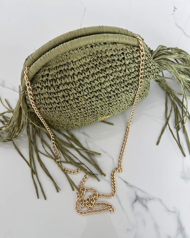 CORFU - Raffia Clutch Bag in Avocado Green