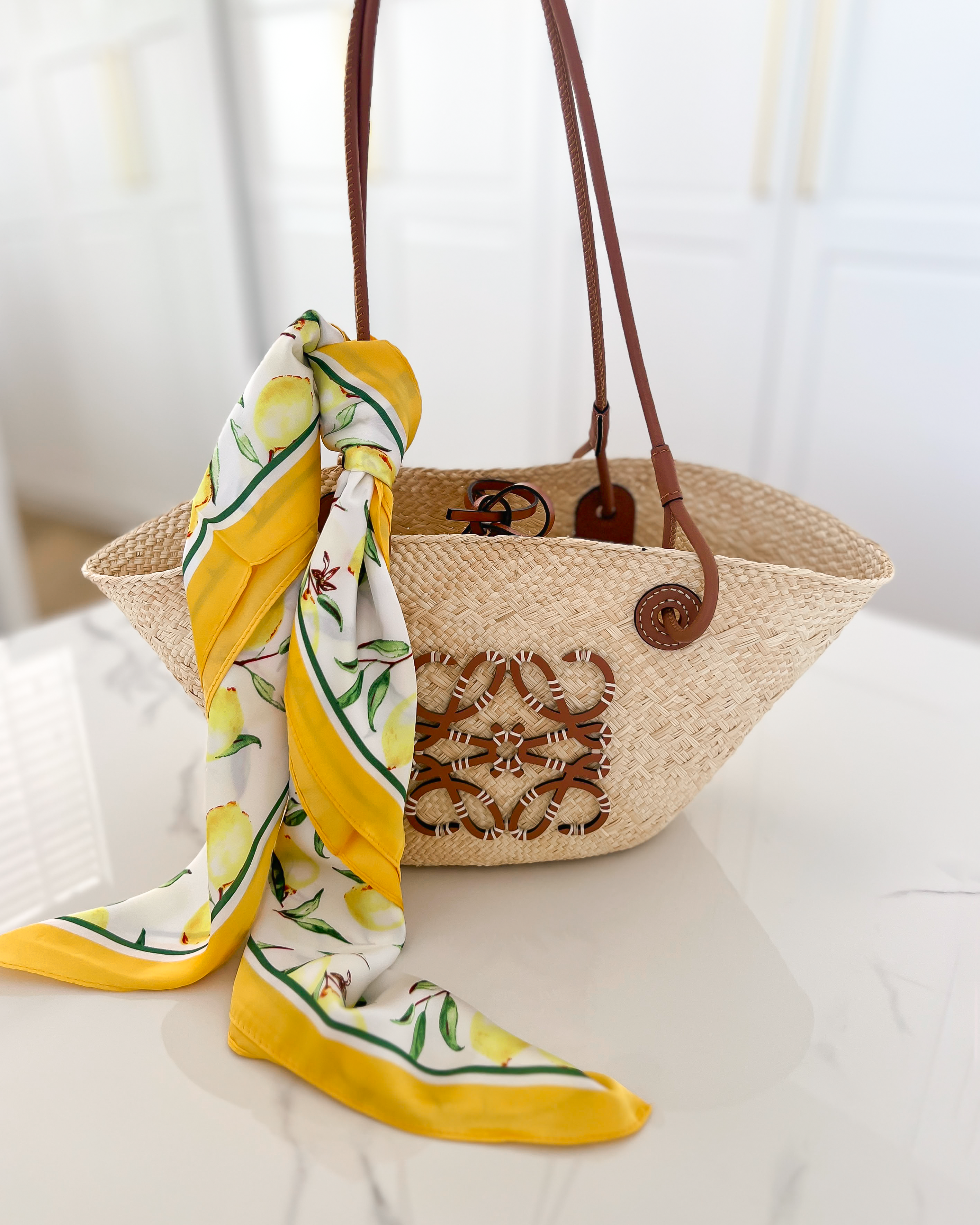 Printed Silk Scarf in Yellow